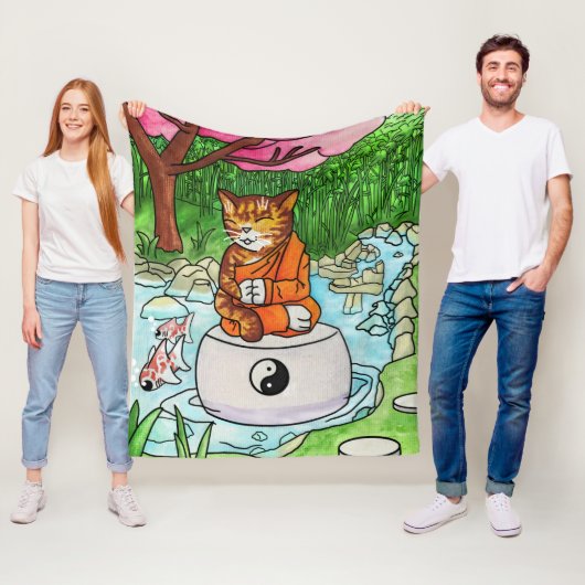 仏教虎猫瞑想猫 フリースブランケット (インサイチュ)