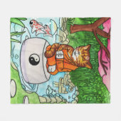 仏教虎猫瞑想猫 フリースブランケット (正面(横))