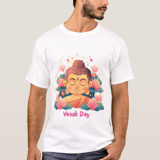 仏陀の日(ウェサクの日)向けの仏陀のイラスト Tシャツ
