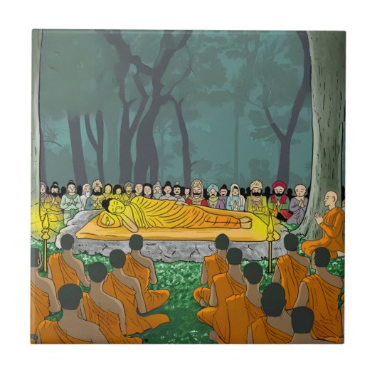 仏陀の最後の涅槃陶磁器タイル タイル (正面)