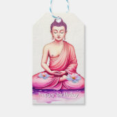 仏陀の誕生日、水彩画、瞑想/ヨガ ギフトタグ (正面)