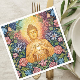 仏陀, 光の心, パーティー, 花柄, ヴィンテージ スタンダードカクテルナプキン