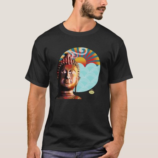 仏陀、風と水の背景 Tシャツ (正面)
