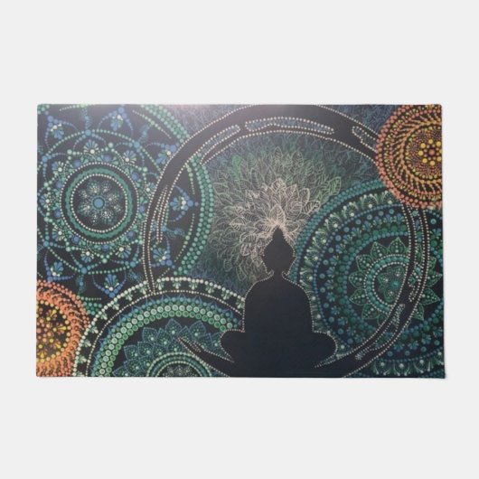 仏、ドットアートマンダラ、瞑想 ドアマット (正面)