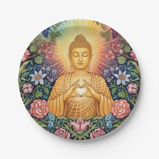 仏、光のハート、パーティー、フローラ、ヴィンテージ ペーパープレート (正面)
