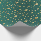 仏，黄金+仏，アジアのパターン，光沢のある ラッピングペーパー (角)