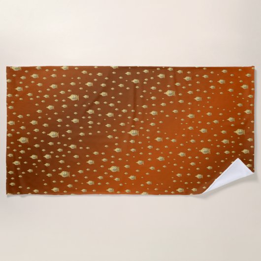 仏、黄金+仏、アジアのパターン、光沢、ベア ビーチタオル (正面)