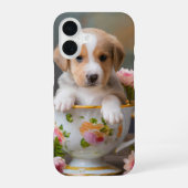 仔犬 ティーカップ スマホケース iPhone 16ケース (裏面)
