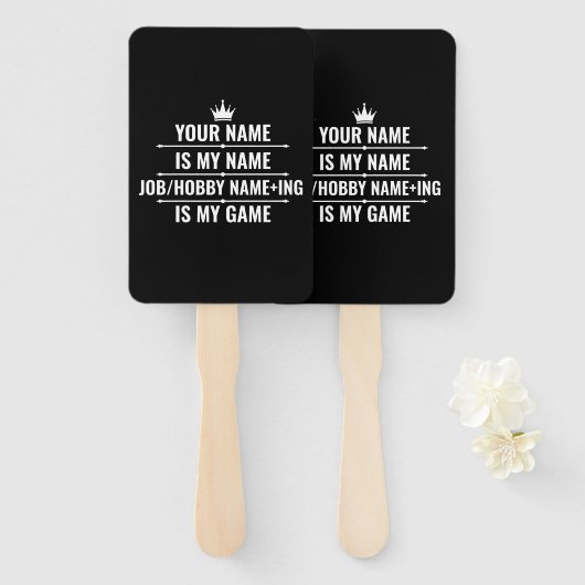 仕パーソナライズされたおもしろい事とホビー名 ハンドファン (正面&裏面)