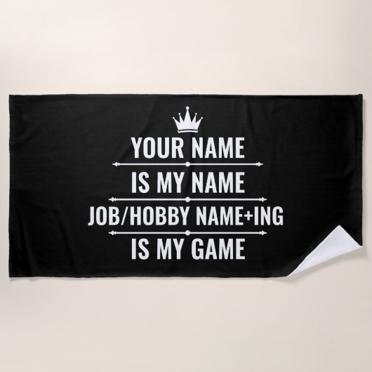 仕パーソナライズされたおもしろい事とホビー名 ビーチタオル (正面)