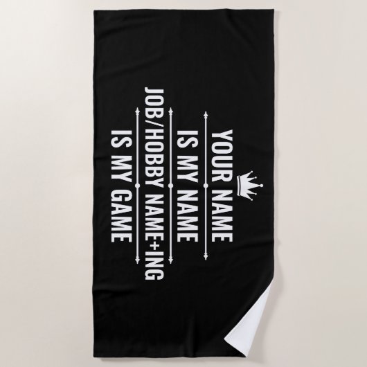 仕パーソナライズされたおもしろい事とホビー名 ビーチタオル (正面)