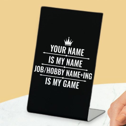 仕パーソナライズされたおもしろい事とホビー名 台座サイン