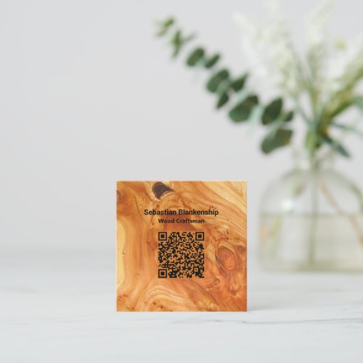 仕上げ木目木工職人 スクエア名刺 (スタンド正面)
