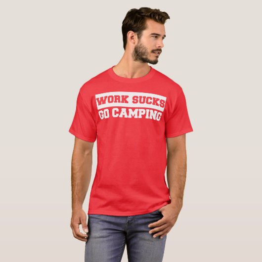 仕事なんて嫌だ キャンピングに行こう レトロ Tシャツ (正面フル)