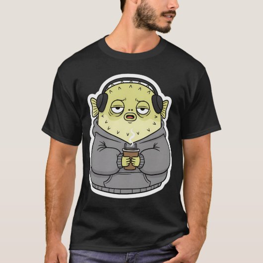 仕事に疲れたフグ – 面白いパーカーのキャラクターが Tシャツ (正面)