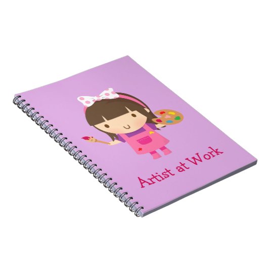 仕事のかわいく小さい芸術家ペインターの女の子 ノートブック (右側)