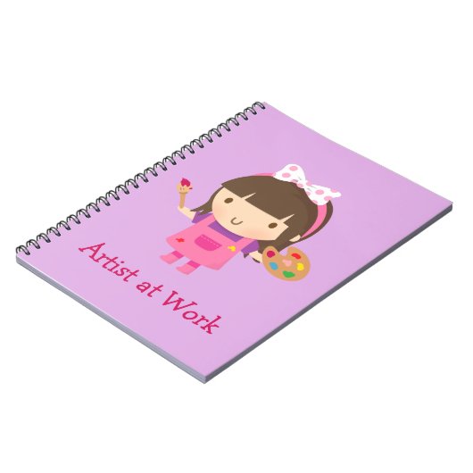 仕事のかわいく小さい芸術家ペインターの女の子 ノートブック (左側)