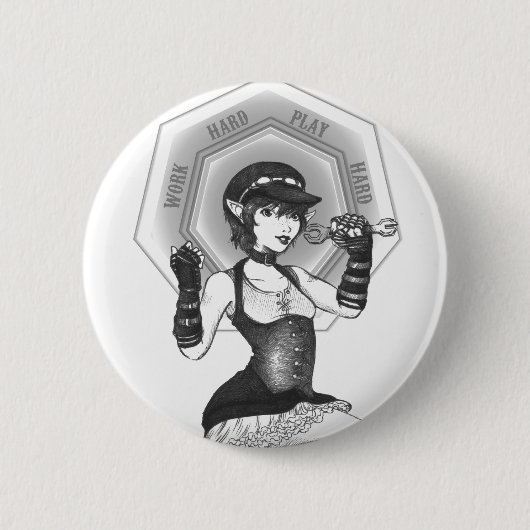仕事の堅いSteampunkの妖精ボタン 缶バッジ (正面)