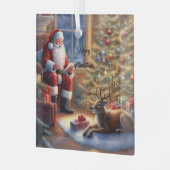 仕事の後 – サンタクロースと彼のトナカイ ガラスオーナメント (正面左)