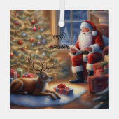 仕事の後 – サンタクロースと彼のトナカイ ガラスオーナメント (裏面)