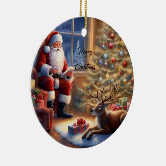 仕事の後 – サンタクロースと彼のトナカイ セラミックオーナメント (右)