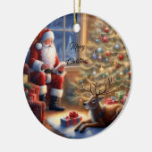 仕事の後 – サンタクロースと彼のトナカイ セラミックオーナメント (左)