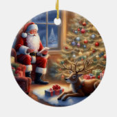 仕事の後 – サンタクロースと彼のトナカイ セラミックオーナメント (裏面)