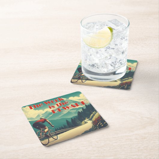 仕事は報酬のサイクリストの山々 スクエアペーパーコースター (インサイチュ)