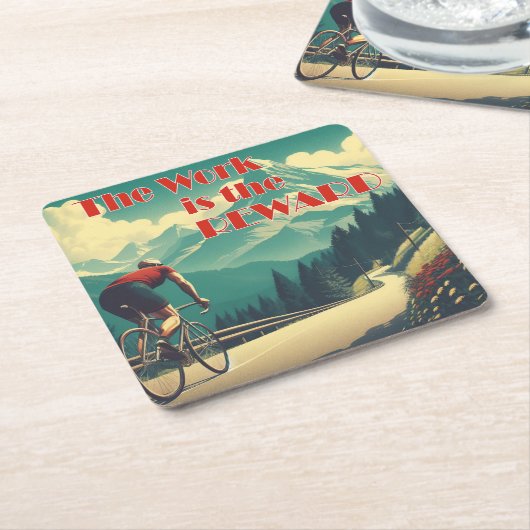 仕事は報酬のサイクリストの山々 スクエアペーパーコースター (アングル)