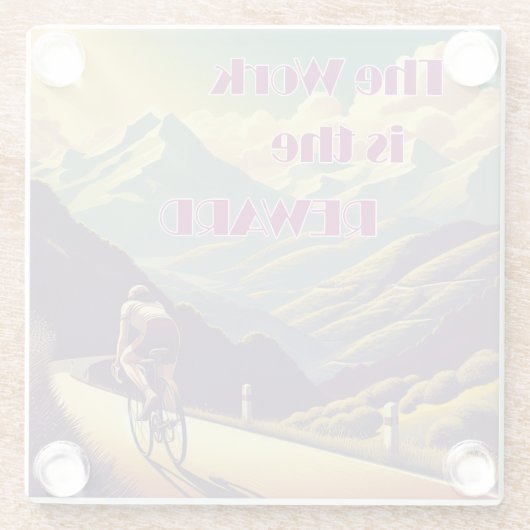 仕事は女性のサイクリストの山々に報いる ガラスコースター (裏面)