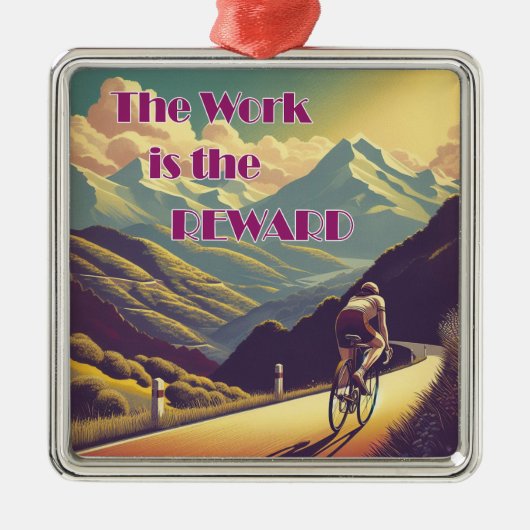 仕事は女性のサイクリストの山々に報いる メタルオーナメント (正面)