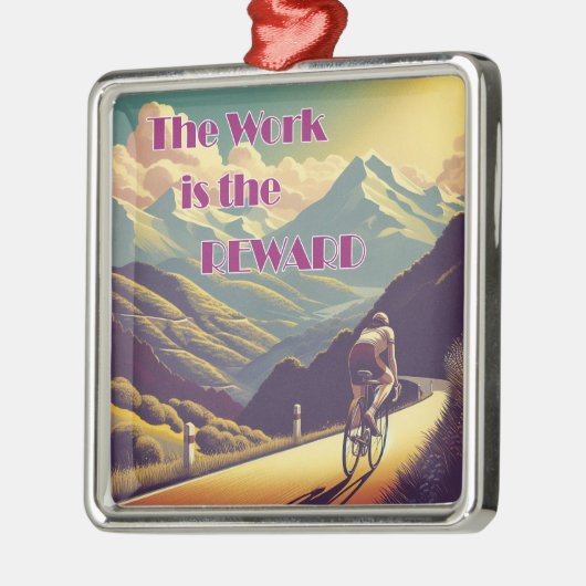 仕事は女性のサイクリストの山々に報いる メタルオーナメント (左)