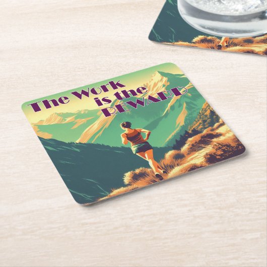 仕事は女性ランナー山の報酬である スクエアペーパーコースター (アングル)