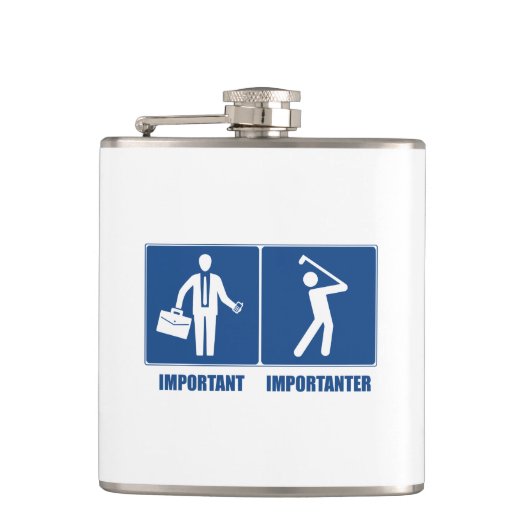 仕事は重要、ゴルフは重要 フラスク (正面)