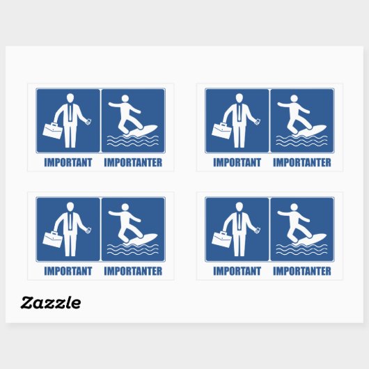 仕事は重要、サーフィンは重要 長方形シール (シート)