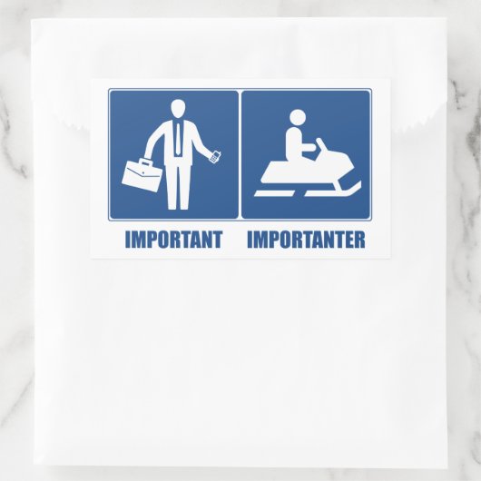 仕事は重要、スノーモービルは重要 長方形シール (バッグ)