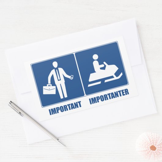 仕事は重要、スノーモービルは重要 長方形シール (封筒)