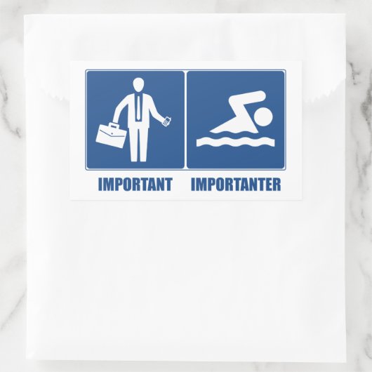 仕事は重要、水泳は重要 長方形シール (バッグ)