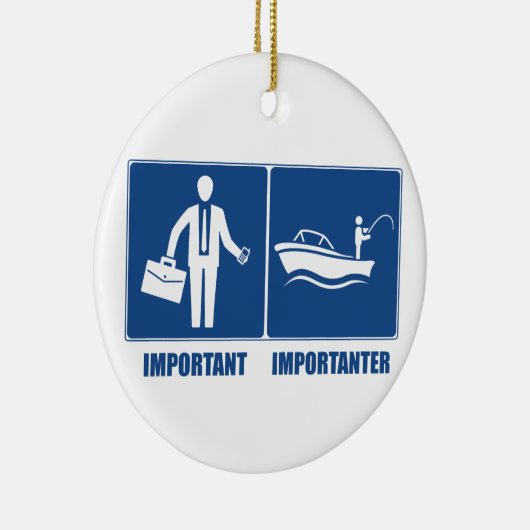 仕事は重要、魚釣りは重要 セラミックオーナメント (右)