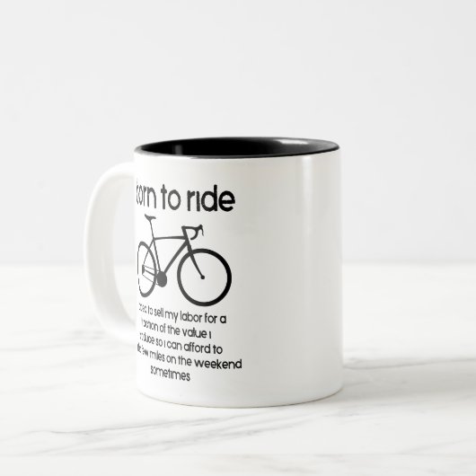 仕事を生まれ余儀なくされた自転車に乗る ツートーンマグカップ (正面左)