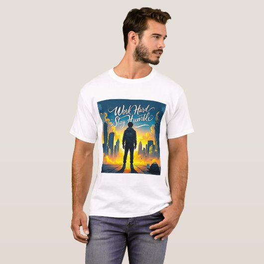 仕事懸命ステイ謙虚 – 究極のモチベーション Tシャツ (正面フル)