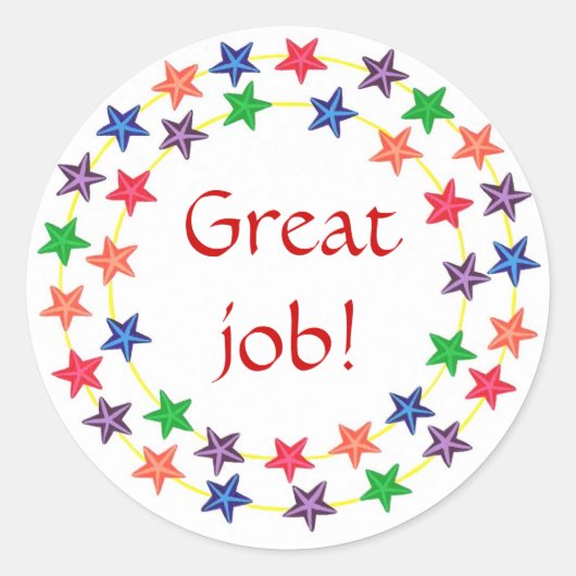 仕事素晴らし!、シール、カラフルスターのサークル ラウンドシール (正面)