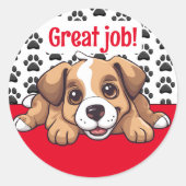 仕事素晴らし!子犬 ラウンドシール (正面)