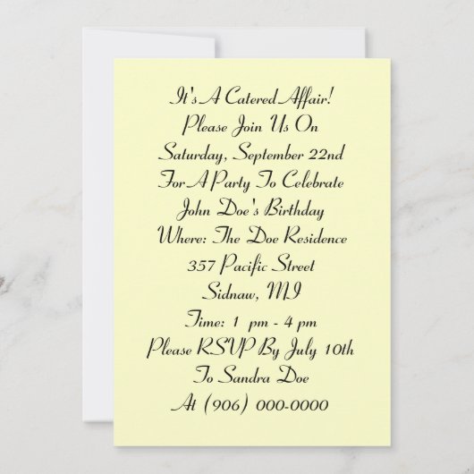 仕出し係の料理人パーティの招待状 招待状 (裏面)