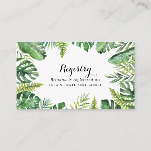 仕向地トロピカルグ結婚リーンのギフト登録 エンクロージャーカード (正面)