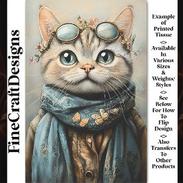 仕様、スカーフ、花AZ7デコページ付きシックな猫 薄葉紙