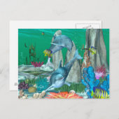 他のおもしろい魚遊とイルカ ポストカード (正面/裏面)