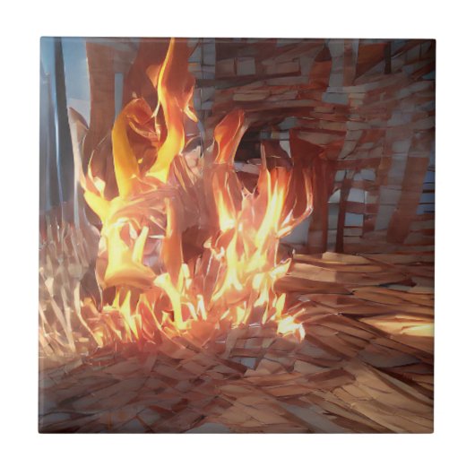 他の世界の芸術では火がぱちぱちと燃え上がる タイル (正面)