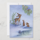 他の人と一緒に雪を楽しむヴィンテージクリスマスディアー シーズンカード (正面)