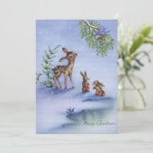 他の人と一緒に雪を楽しむヴィンテージクリスマスディアー シーズンカード (スタンド正面)